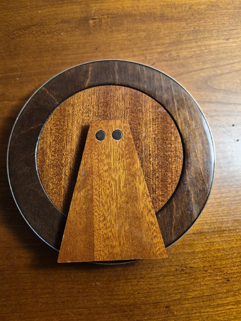 Vintage 80's Three Tone Round Picture Frame With Mahogany Wooded Back